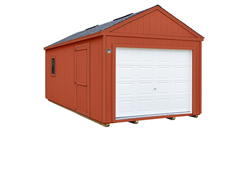 Garage with red siding