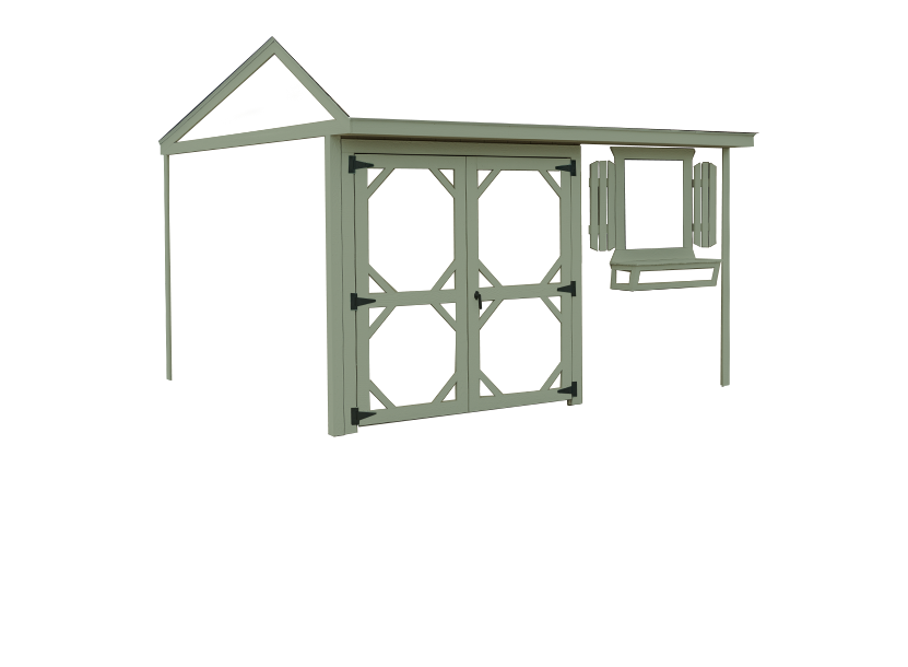 garden shed with green trim