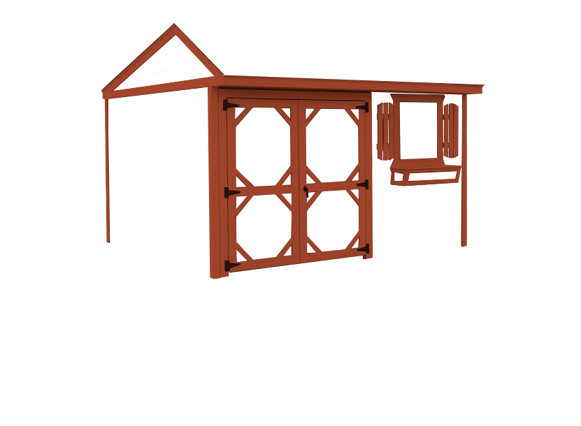 garden shed with red trim