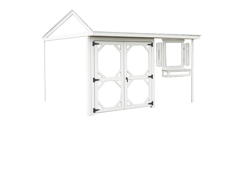 garden shed with white trim