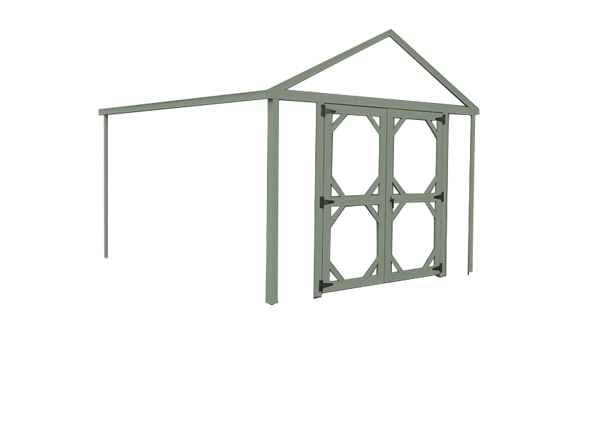 toolshed with green trim