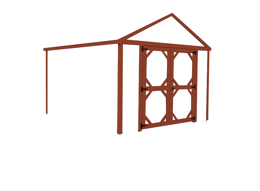 toolshed with red trim