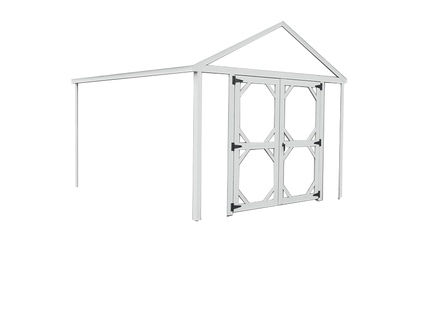 toolshed with white trim