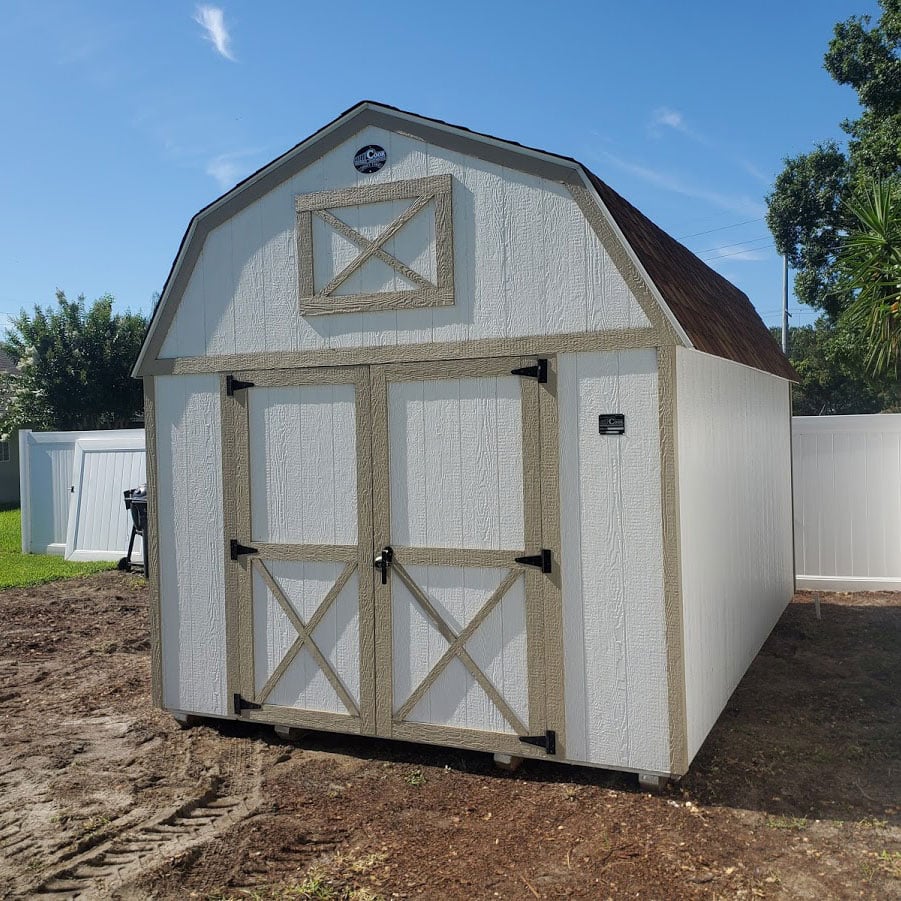 Lofted-Barn-10X16 in white with tan trim 