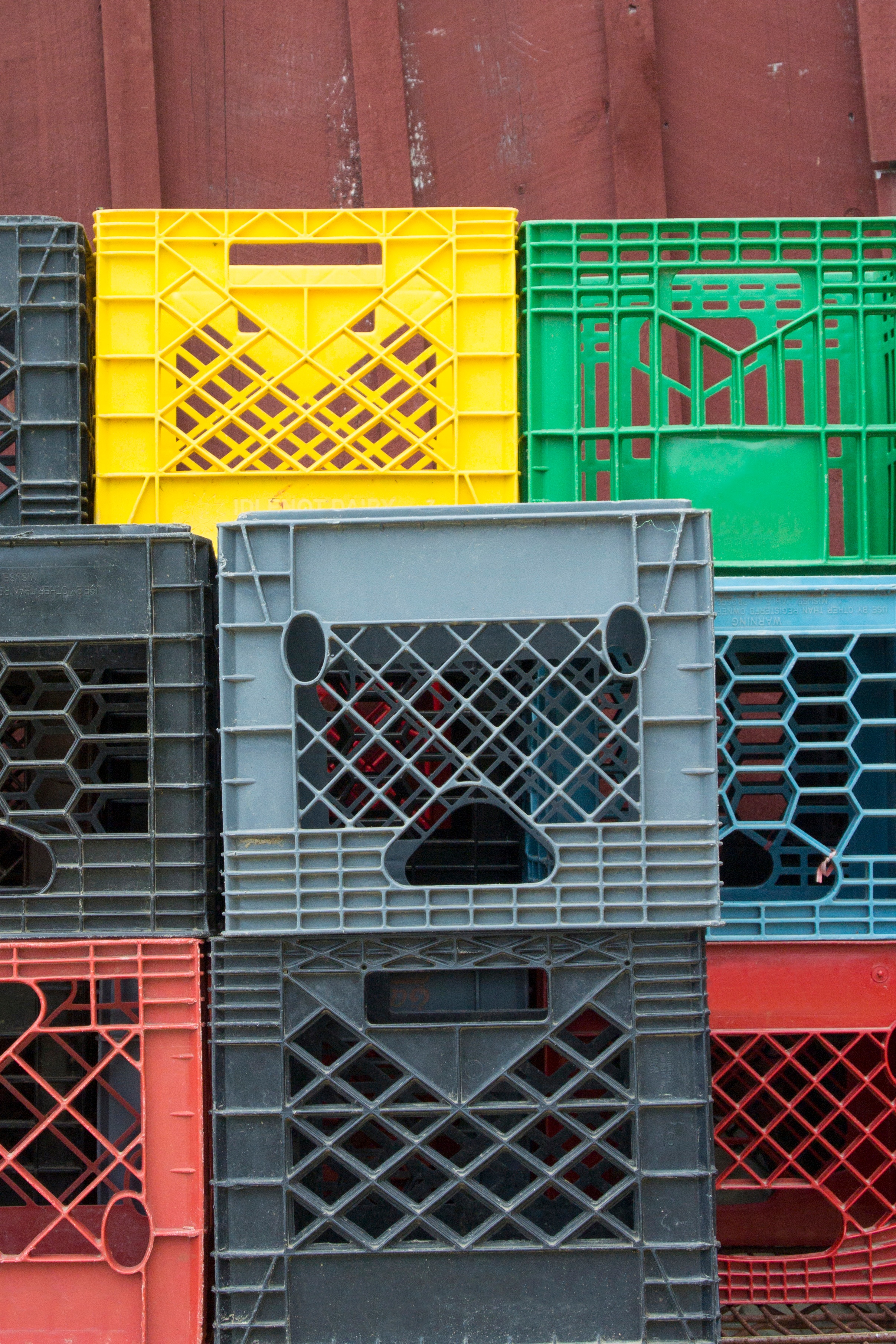 milk crates in shed